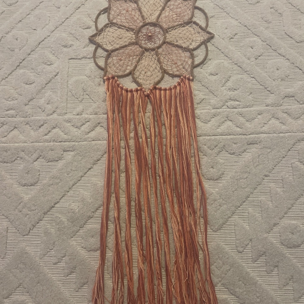 Pink flower macrame hanging